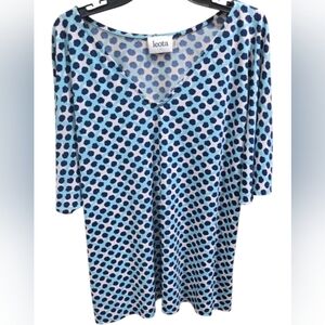 Leota White & Blue Polka dot pattern, Short Flutter Sleeves V-neck top,Sz 18-20